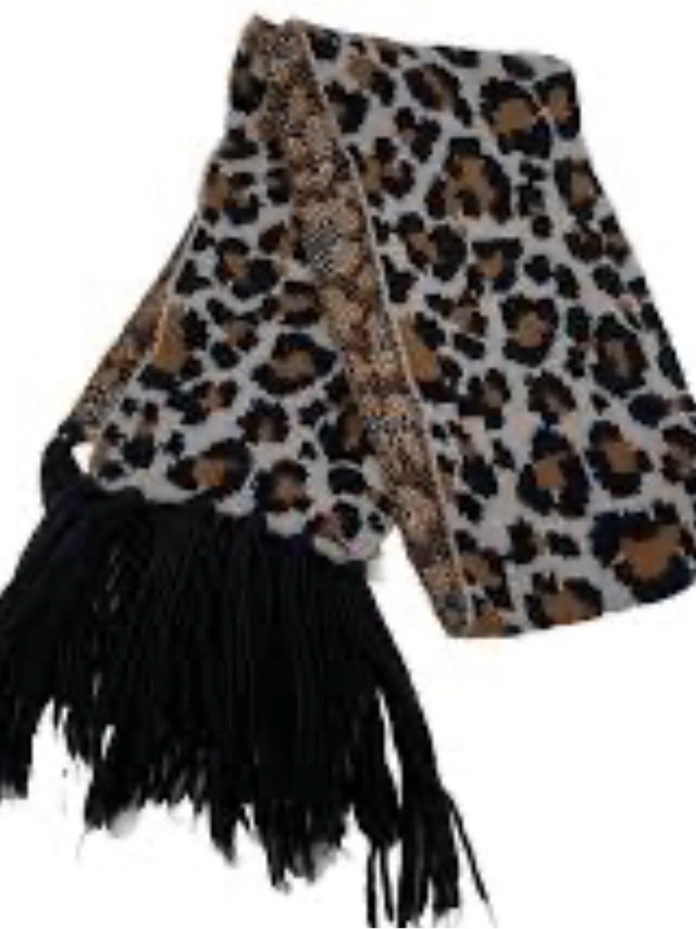 Stylish Leopard Print Knit Fringe Scarf